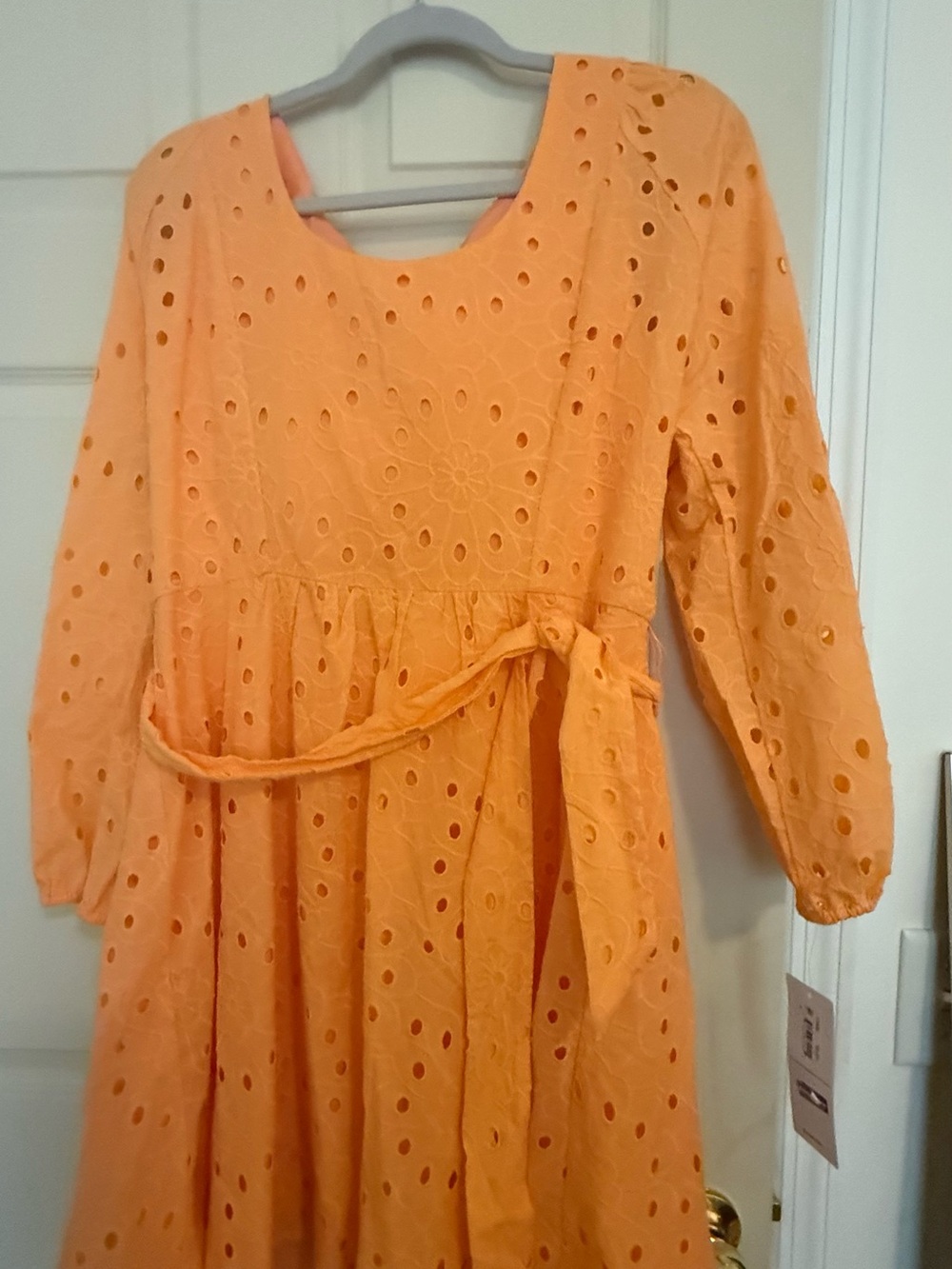 Women’s Orange Eyelet Tie-Waist Dress